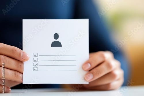 Person Holding a Checklist with Blank Spaces and Profile Icon