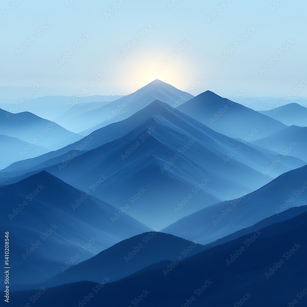 Fototapeta premium Serene and Futuristic Blue Staircase with Soft Glow and Curved Walls