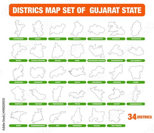Photos Vector Districts Outline Map Set of Gujarat State