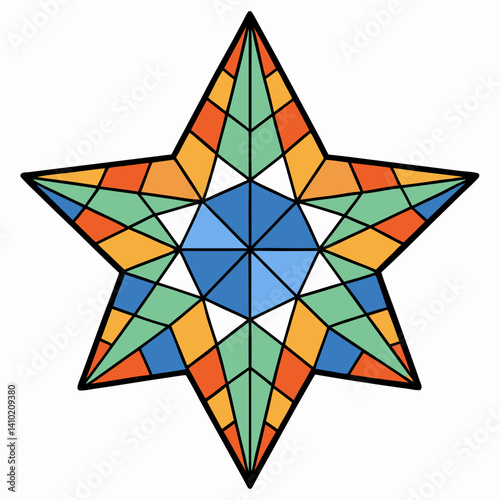 A star featuring a geometric pattern, showcasing intricate shapes and lines in a visually striking design.
