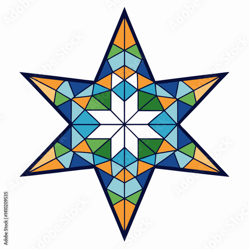 A star featuring a geometric pattern, showcasing intricate shapes and lines in a visually striking design.