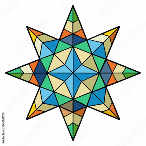 A star featuring a geometric pattern, showcasing intricate shapes and lines in a visually striking design.