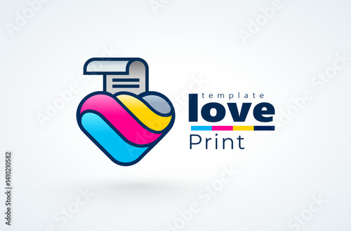 Logo Heart and Paper Printing. Love Print theme. Template design vector. White background