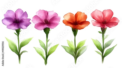 Watercolor Painting of Four Colorful Flowers
