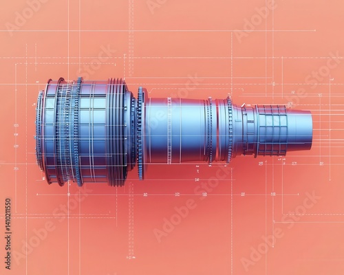 Exploded schematic of a turbofan engine s exhaust nozzle, focusing on thrust vectoring and noise suppression