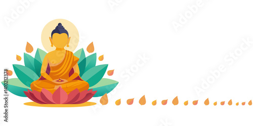 Lotus with Buddha inside for Vesak Day on white background	