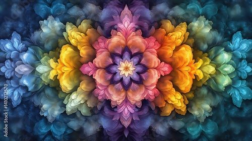 Vibrant multicolored floral kaleidoscope design artwork