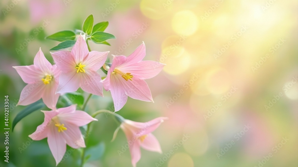 Obraz premium Delicate Pink Flowers Blooming in Natural Setting with Soft Sunlight and Dreamy Bokeh Background