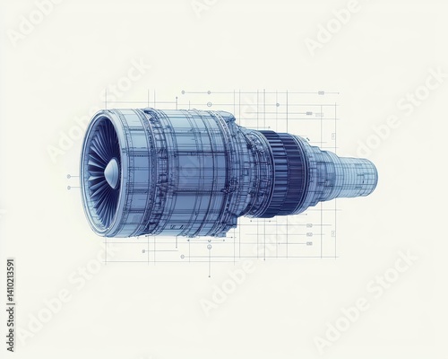 Exploded schematic of a turbofan engine s fan module, with detailed blade design and hub assembly