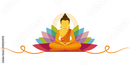Lotus with Buddha inside for Vesak Day on white background	