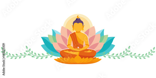 Lotus with Buddha inside for Vesak Day on white background	