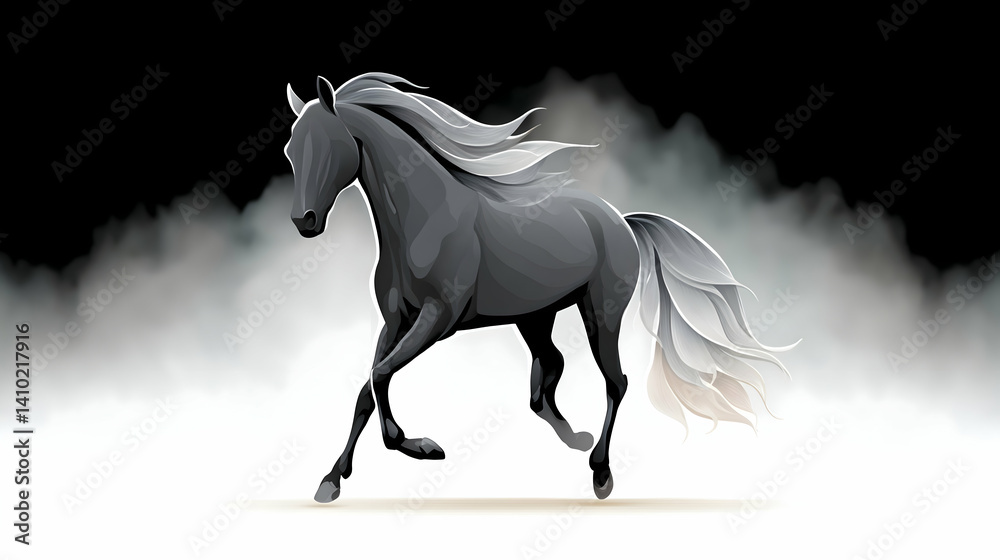 Fototapeta premium Majestic black horse galloping through ethereal mist