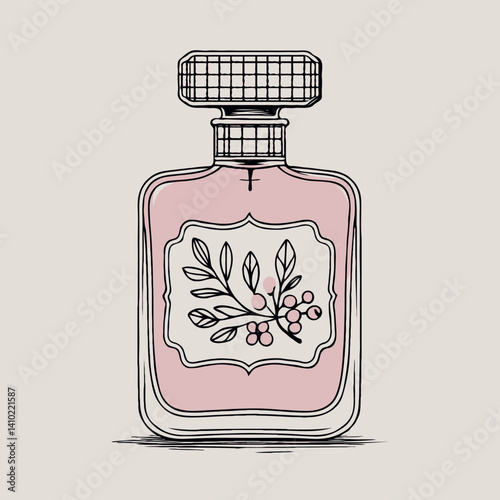 Line art perfume glass bottle with flower vector illustration 