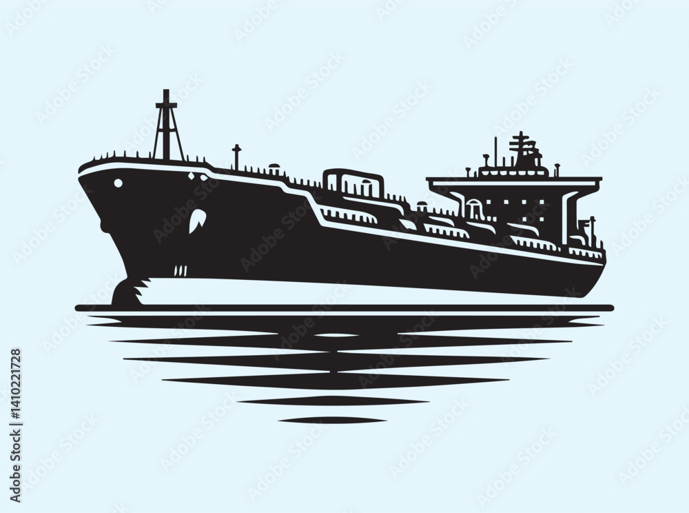 Obraz premium Black Contour of Shipping Tanker