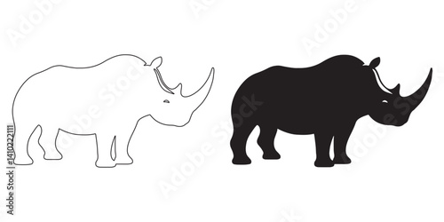 Wild Africa rhino silhouette – vector drawing for eco tourism and travel guides – rhino silhouette – rhino vector – rhino illustration – rhino outline – rhino icon – rhino line art

