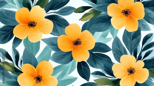 Vibrant Yellow Flowers Amidst Teal Green Leaves