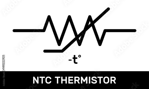 NTC Thermistor Icon. Zig-Zag NTC Thermal Resistor Symbol. ANSI or IEEE Standard NTC Thermistor Schematic Diagram