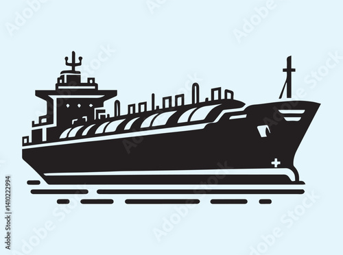 Marine Tanker Ship in Silhouette Style