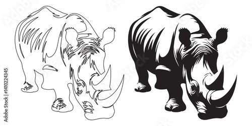 Powerful rhinoceros silhouette vector – bold wildlife design for safari themes – rhino silhouette – rhino vector – rhino illustration – rhino outline – rhino icon – rhino line art

