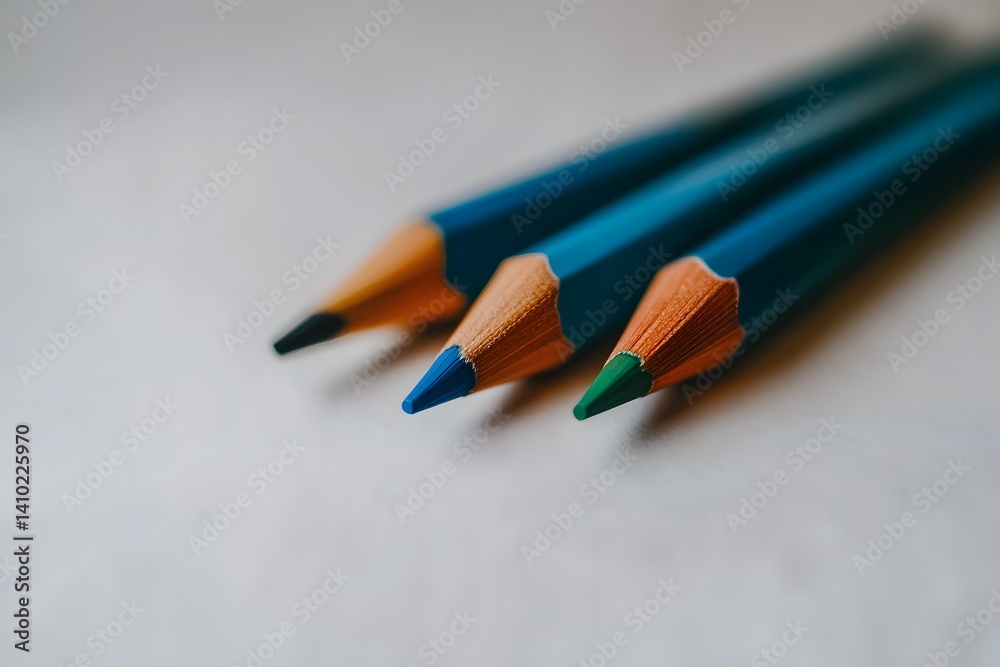 Closeup Colored Pencils Blue Green Art Supplies Closeup Colored Pencils Blue Green Art Supplies