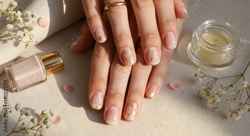 Elegant Gold-Accented Nails: A Delicate, Minimalist Manicure