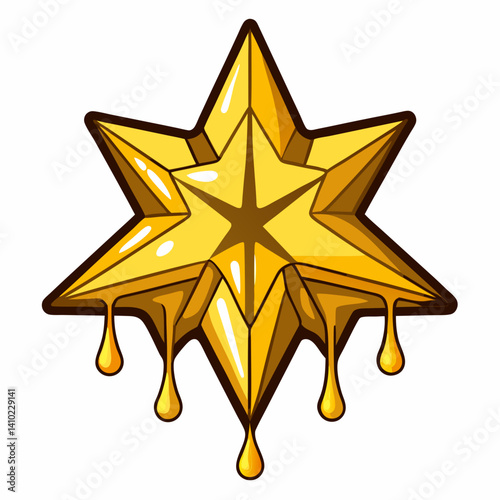 A golden star with droplets of gold cascading down its surface, creating a shimmering effect.