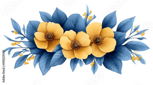 Elegant Yellow Flowers with Blue Leaves Arrangement