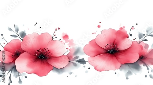 Delicate Watercolor Pink Flowers With Gray Accents