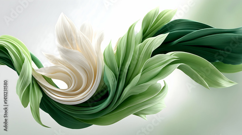 Abstract swirling green and white organic forms