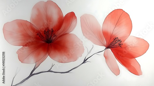 Delicate Watercolor Painting of Two Red Flowers