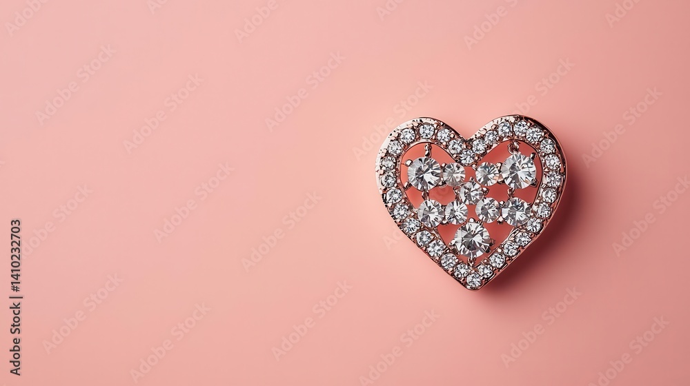 Artistic diamond brooch featuring a heartshaped design with intricate detailing, isolated on a pastel peach background Artistic diamond brooch featuring a heartshaped design with intricate detailing, isolated on a pastel peach background