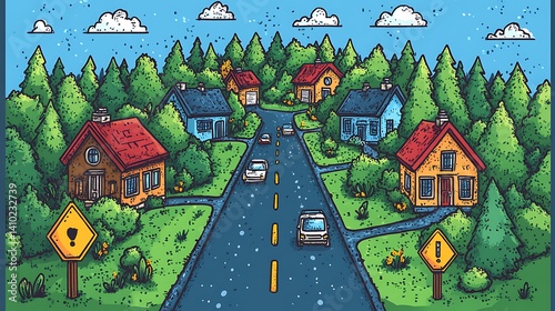 Forest Neighborhood Road Scene