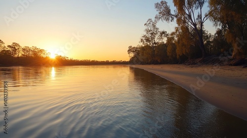 Golden Hour Serenity: Riverbank Sunset