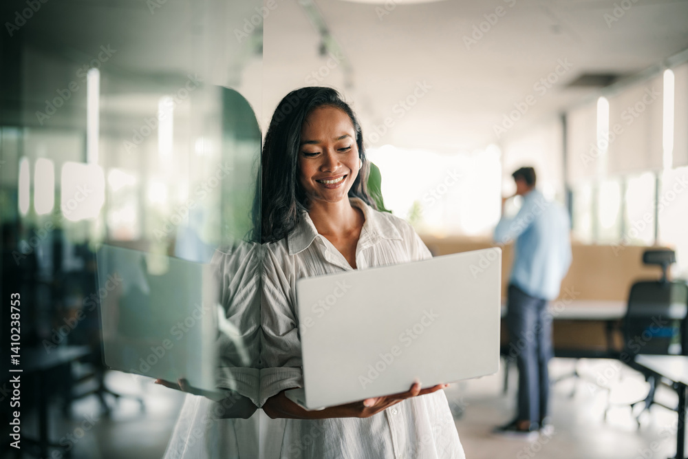 Professional business woman, female programmer thinking on online investment or software development