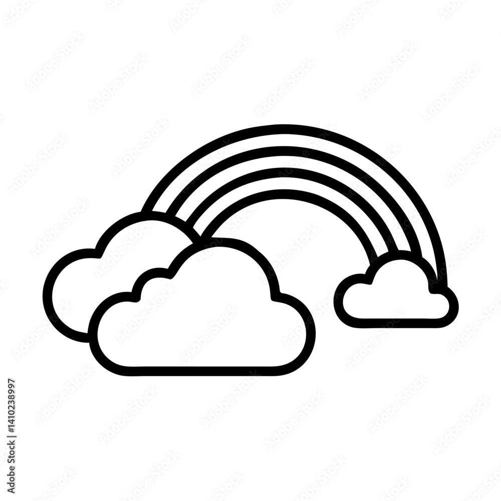 Rainbow and clouds in simple line art style Rainbow and clouds in simple line art style