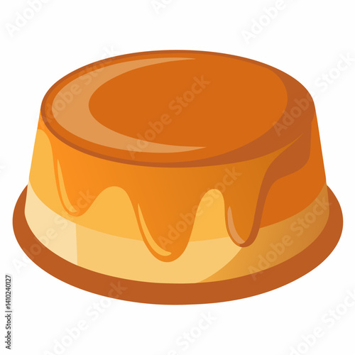 Pancake drizzled with caramel sauce, placed on a white background, highlighting its texture and glossy topping.