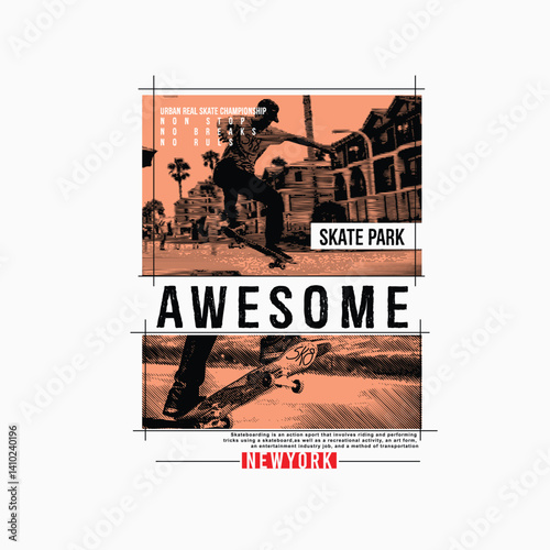 Skate park New york awesome vector illustration t shirt prints graphic