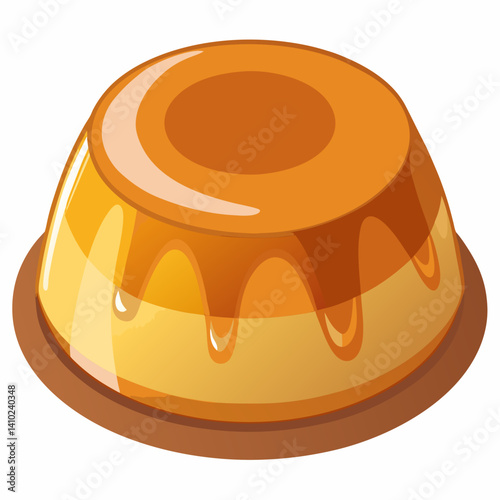 Pancake drizzled with caramel sauce, placed on a white background, highlighting its texture and glossy topping.