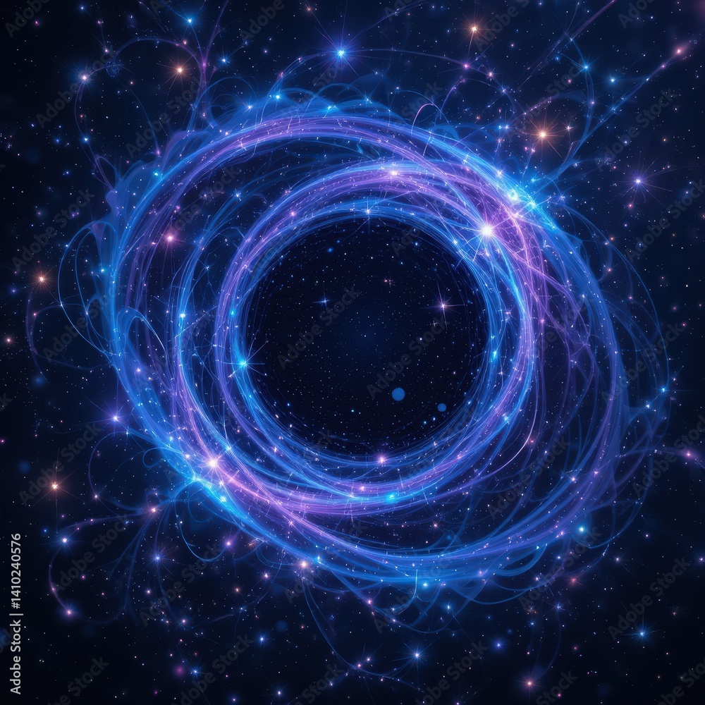 Obraz premium A vibrant blue spiral gracefully twists and turns against a dreamy backdrop filled with shimmering stars, creating a captivating cosmic scene that evokes a sense of wonder and tranquility.