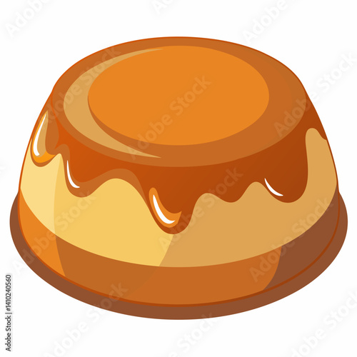Pancake drizzled with caramel sauce, placed on a white background, highlighting its texture and glossy topping.