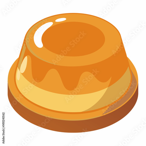 Pancake drizzled with caramel sauce, placed on a white background, highlighting its texture and glossy topping.