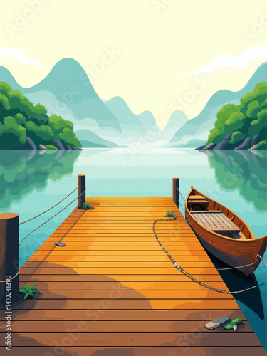 A traditional Korean boat dock (naru) prominently featuring a large wooden deck instead of stone