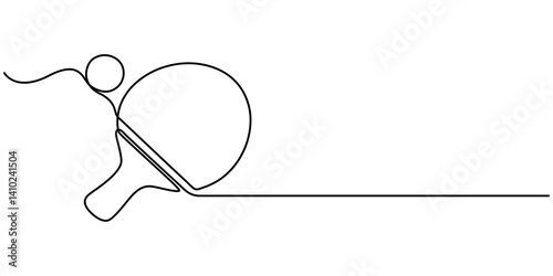 Single continuous line drawing paddle ping pong racket with ball. Playing indoor sports in winter. Stay healthy with a healthy lifestyle. World Table Tennis Day. One line design vector illustration. 