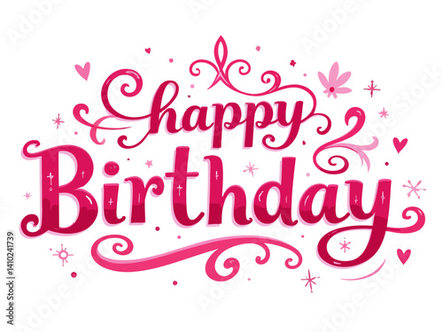  Logo word happy birthday in bold, bright pink beautiful letters 