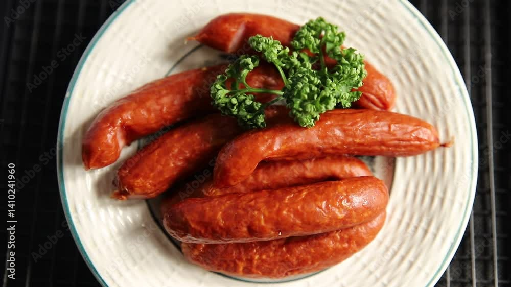 Sausages pork smoked meat beef dish fresh gourmet food background on table rustic food top view copy space Sausages pork smoked meat beef dish fresh gourmet food background on table rustic food top view copy space