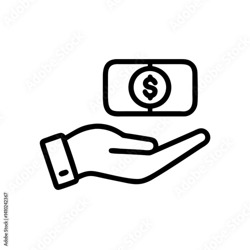 Hand holding money deposit in icon style  