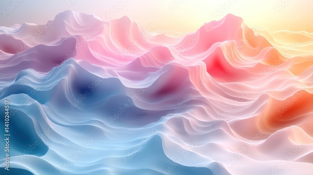 Obraz premium Pastel-hued, flowing 3D abstract landscape