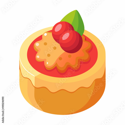 A round cake topped with a fresh strawberry, showcasing a smooth frosting and a simple, elegant design.