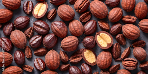 Close-up of shea nuts and coffee beans