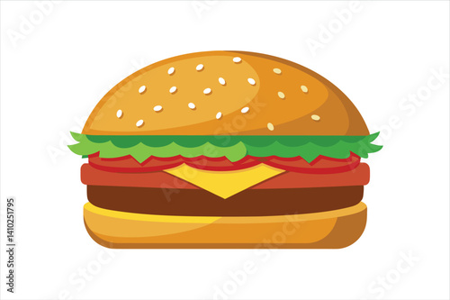 Fast Food Colorful Burger Vector Illustration in Flat Art Style for Restaurant and Digital Projects Use